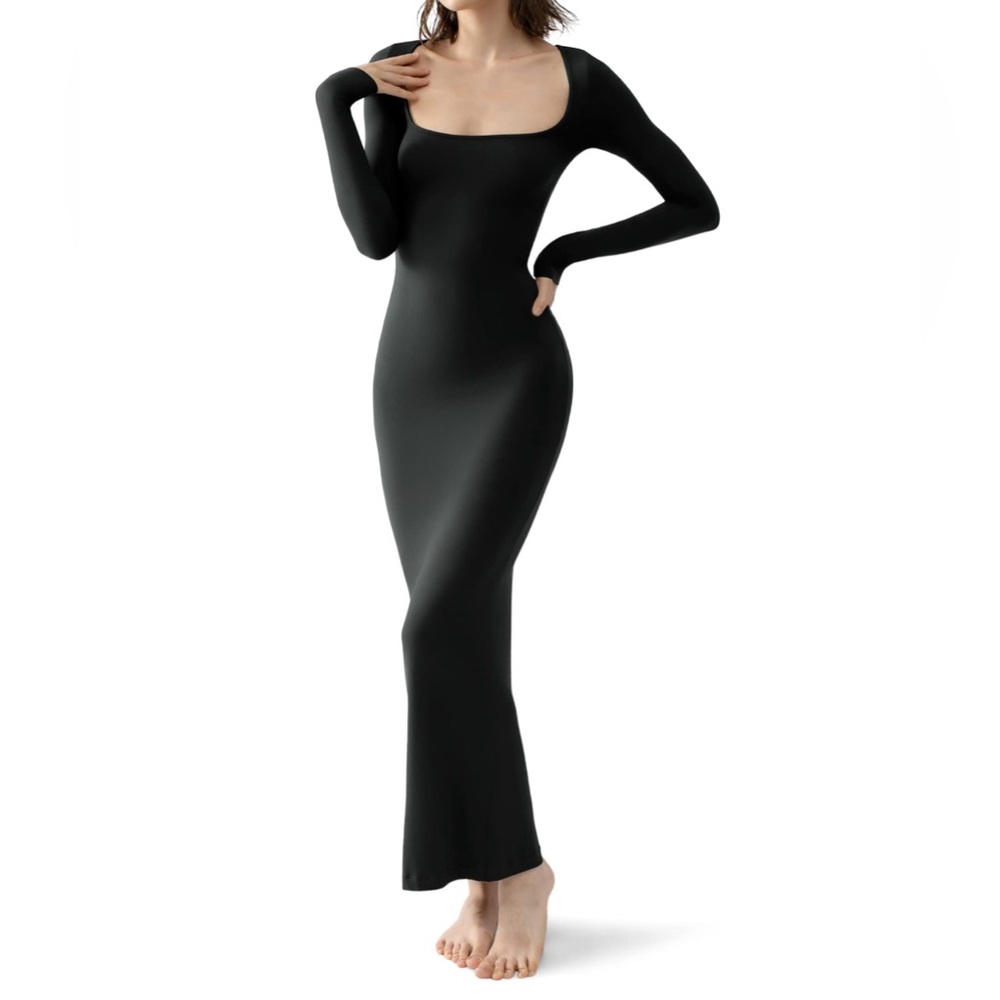 NWT Long Black Scoop Neck Bodycon Dress